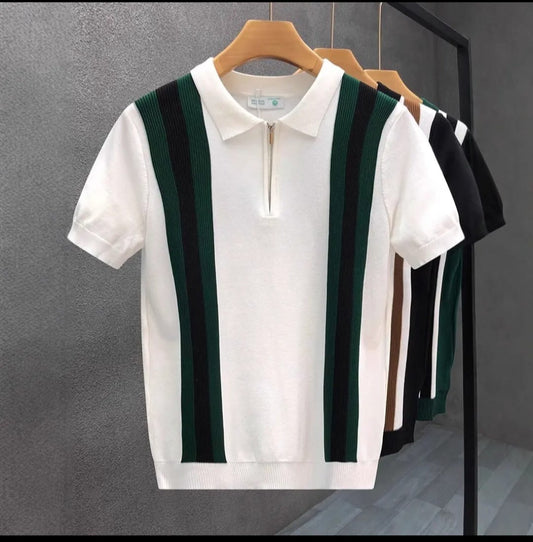 Polo Hombre con Rayas Verticales y Cremallera