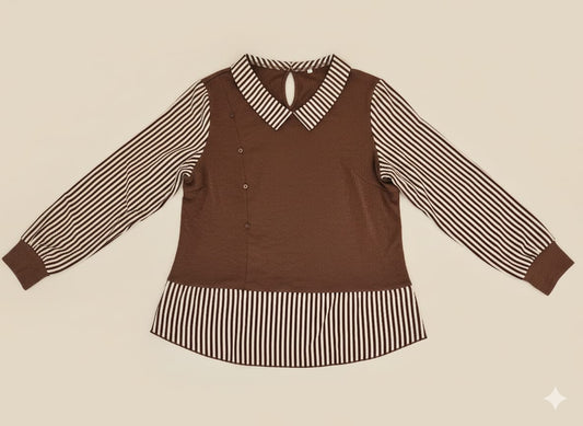 Blusa Elegante Tejido y Mangas a Rayas