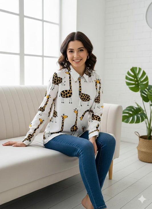 Camisa Blanca con Estampado de Jirafas - Kids Safari