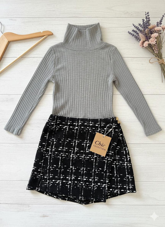 Conjunto Bebé Suéter Gris y Short Negro 6-9 Meses
