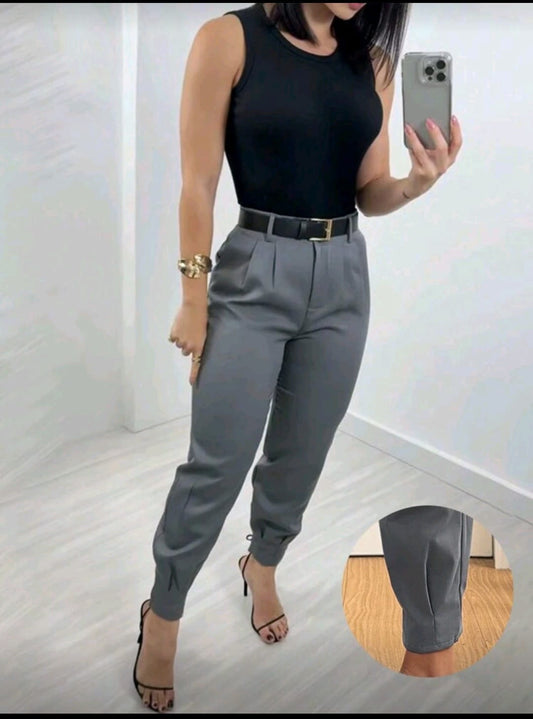 Pantalón Gris y Negro Elegante de Pinzas - Estilo Ejecutivo