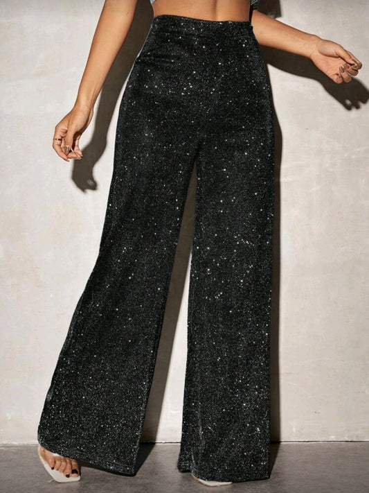 Pantalón Palazzo de Lentejuelas Gris y Negro