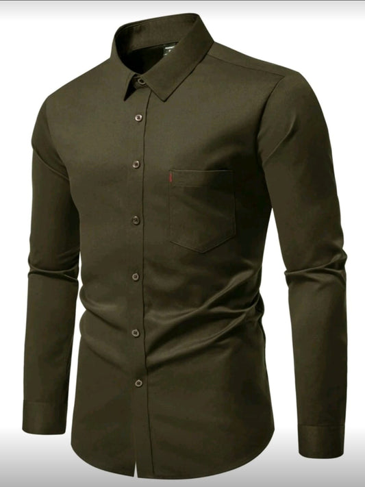 Camisa de Vestir Slim Fit Verde Militar para Hombre